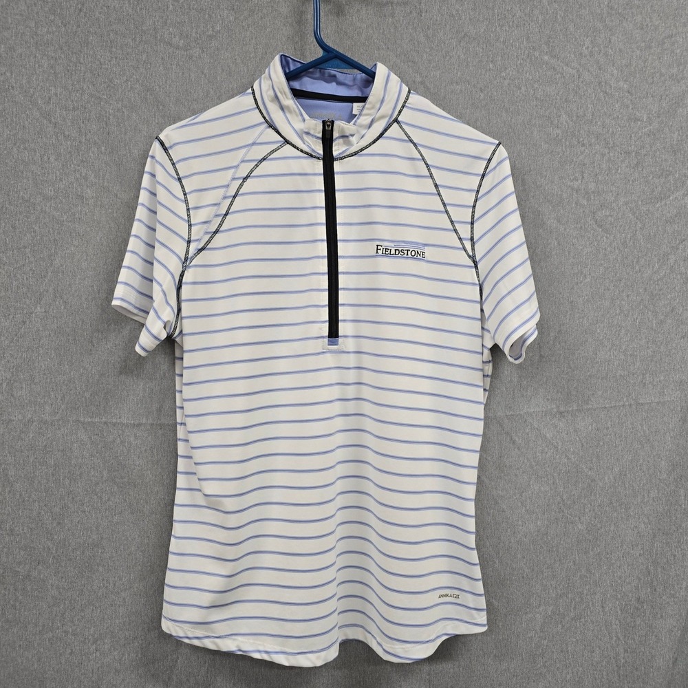 Annika Cutter & Buck Womens XL Golf Polo Shirt Lavender White Striped 1/4 Zip